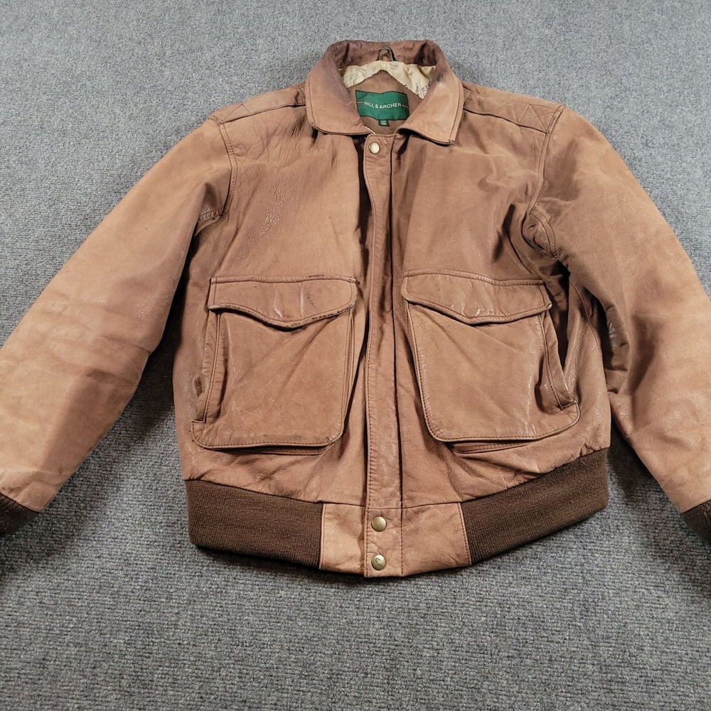 Hill & Archer Leather Bomber Jacket Mens 38 Brown Vintage Aviator Flight A-2